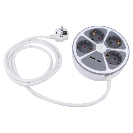 Prelungitor alimentare 3 prize PVC alb 2m 16A | Electronic-mag.ro | Componente Electronice