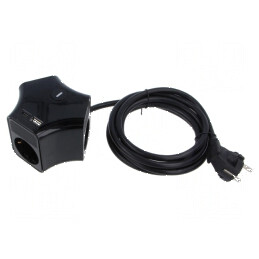 Prelungitor alimentare 3 prize PVC negru 2m | Electronic-mag.ro | Componente Electronice