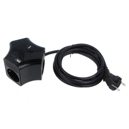 Prelungitor alimentare 3 prize PVC negru 2m | Electronic-mag.ro | Componente Electronice