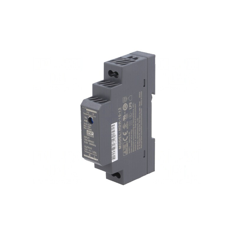Alimentator pulsatoriu pentru şină DIN 15W 12VDC 1,25A - OUT: 1 - Alimentator pulsatoriu DIN 15W 12V 1,25A | Electronic-mag.ro | Componente Electronice