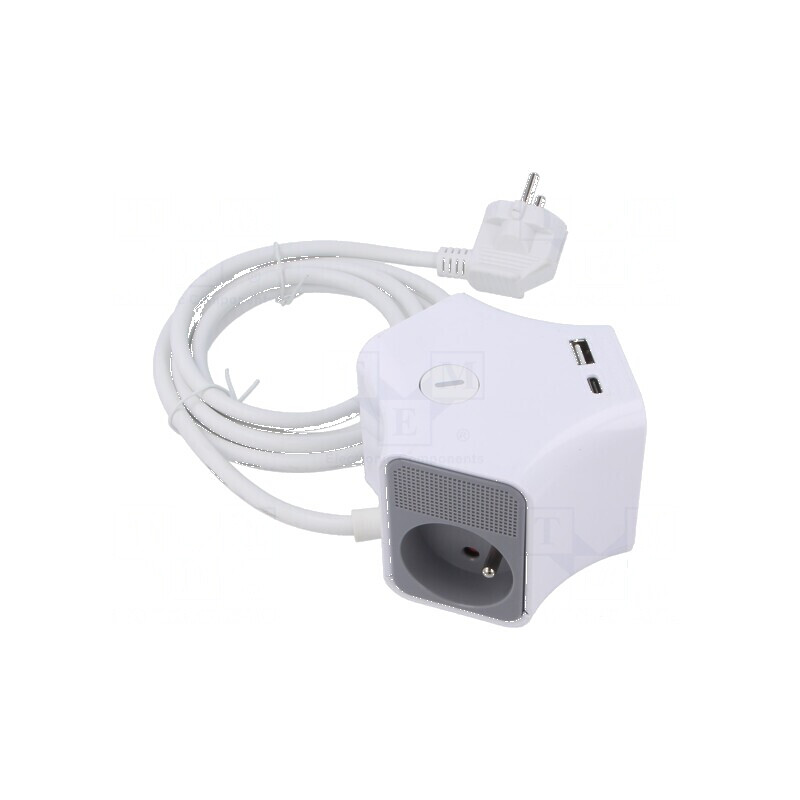 Prelungitor alimentare 3 prize PVC alb 2m | Electronic-mag.ro | Componente Electronice