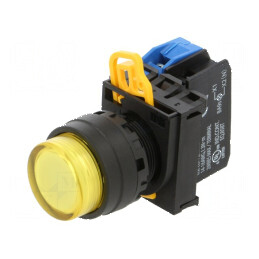 Comutator acţionat prin apăsare galben 2 pozitii stabili 2NO - 22mm | Electronic-mag.ro | Componente Electronice