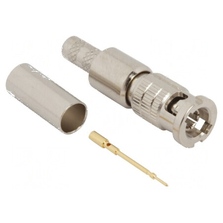 Conector Micro BNC mufă tată drept 75Ω crimpat pe cablu PTFE | Electronic-mag.ro | Componente Electronice