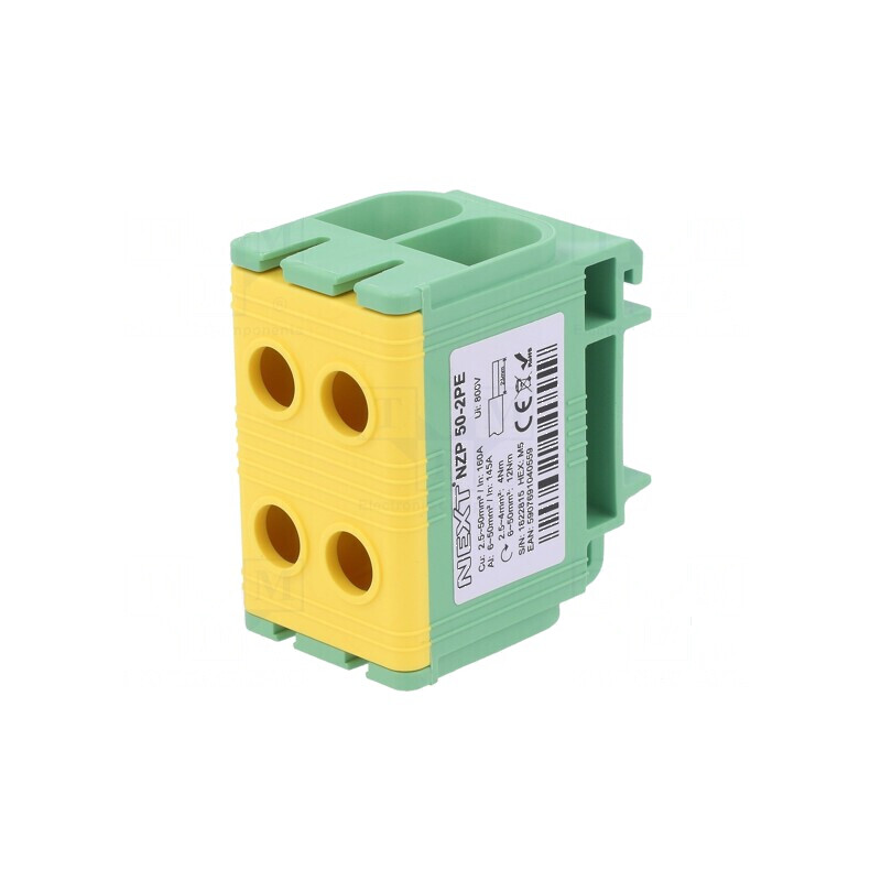 Termen de îmbinare de șine cu 1 pistă și 4 borne galben-verde | Electronic-mag.ro | Componente Electronice