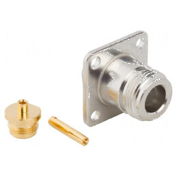 Conector N soclu mamă drept 50Ω lipire PTFE aurit alamă | Electronic-mag.ro | Componente Electronice
