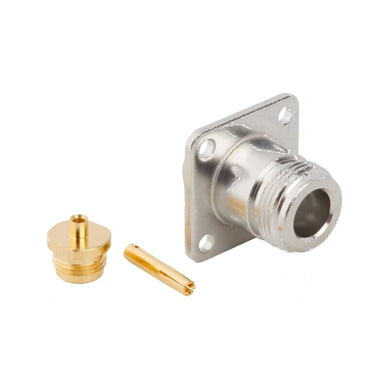 Conector N soclu mamă drept 50Ω lipire PTFE aurit alamă | Electronic-mag.ro | Componente Electronice