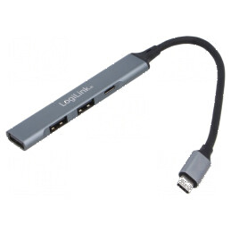Hub USB cu 3 porturi USB A, port USB C și mufă PnP gri 5Gbps | Electronic-mag.ro | Componente Electronice