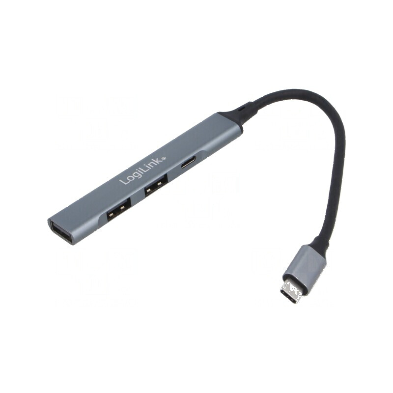 Hub USB cu 3 porturi USB A, port USB C și mufă PnP gri 5Gbps | Electronic-mag.ro | Componente Electronice