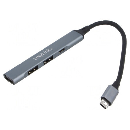 Hub USB cu 3 porturi USB A, port USB C și mufă PnP gri 5Gbps | Electronic-mag.ro | Componente Electronice