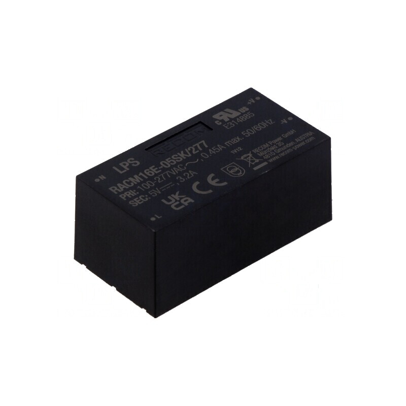 Convertor AC/DC 16W 85÷305VAC Uieş 5VDC Iieş 3,2A 82% 4,2kV | Electronic-mag.ro | Componente Electronice
