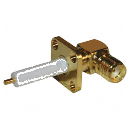 Conector SMA soclu mamă în unghi 90° 50Ω lipire PTFE aurit | Electronic-mag.ro | Componente Electronice