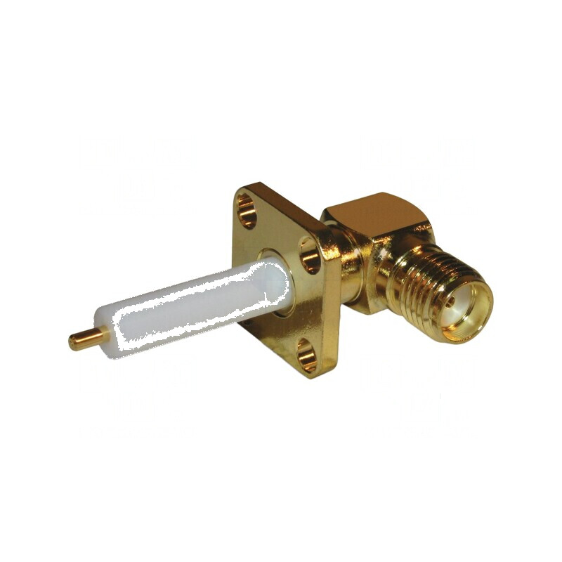 Conector SMA soclu mamă în unghi 90° 50Ω lipire PTFE aurit | Electronic-mag.ro | Componente Electronice