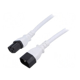 Cablu de alimentare IEC C14 la C15, alb, 3m | Electronic-mag.ro | Componente Electronice