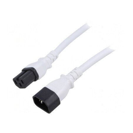 Cablu de alimentare IEC C14 la C15, alb, 3m | Electronic-mag.ro | Componente Electronice
