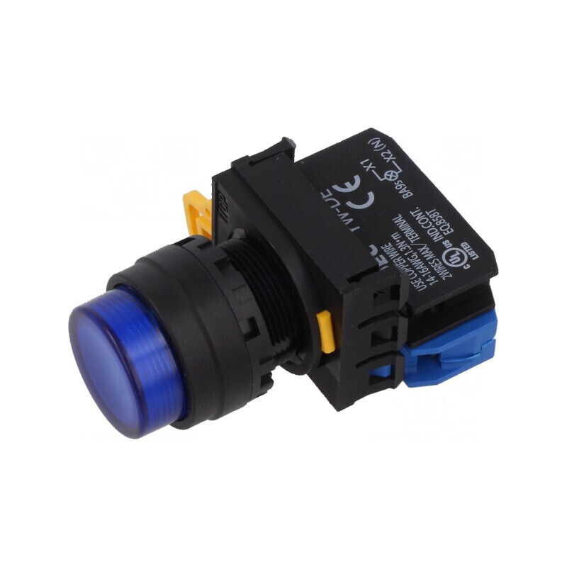 Comutator cu LED, 22mm, 1 contact de deschidere, acționat prin apăsare | Electronic-mag.ro | Componente Electronice
