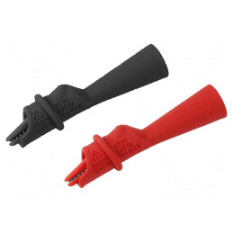 Bornă crocodil 10A neagră și roșie, prindere max. 9mm | Electronic-mag.ro | Componente Electronice