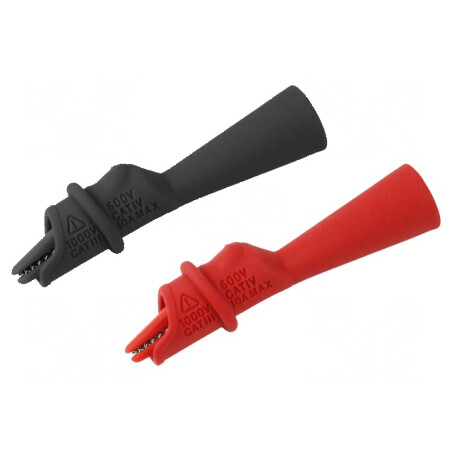 Bornă crocodil 10A neagră și roșie, prindere max. 9mm | Electronic-mag.ro | Componente Electronice