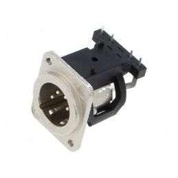 Conector XLR soclu tată PIN 4 unghi 90° THT argint 6A | Electronic-mag.ro | Componente Electronice