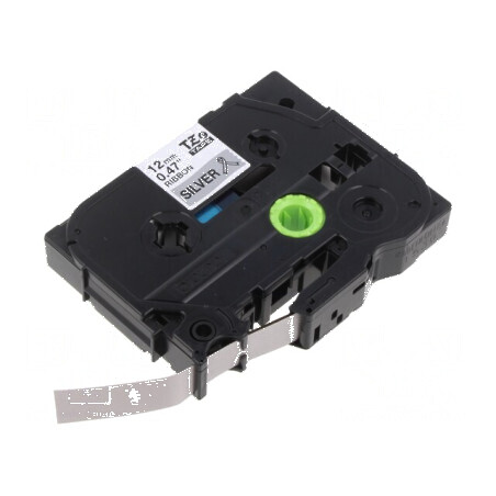 Bandă argintie 12mm x 8m laminată cu caracter negru | Electronic-mag.ro | Componente Electronice