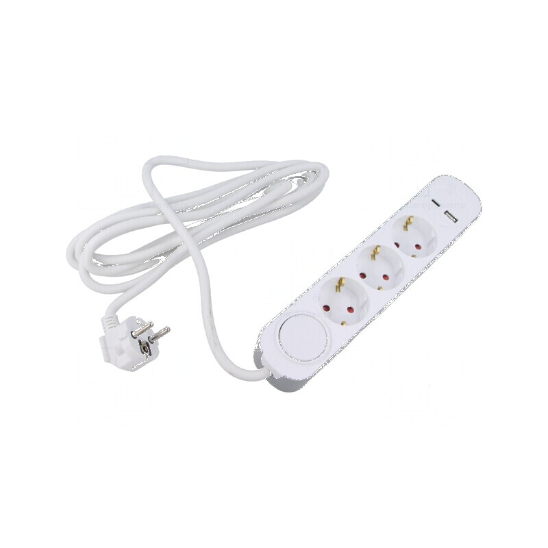 Prelungitor alimentare 5 prize PVC alb 1,5m 16A 3x1,5mm2 | Electronic-mag.ro | Componente Electronice