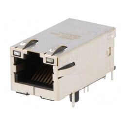 Conector RJ45 soclu ecranat cu diodă LED THT în unghi, PIN 8 | Electronic-mag.ro | Componente Electronice