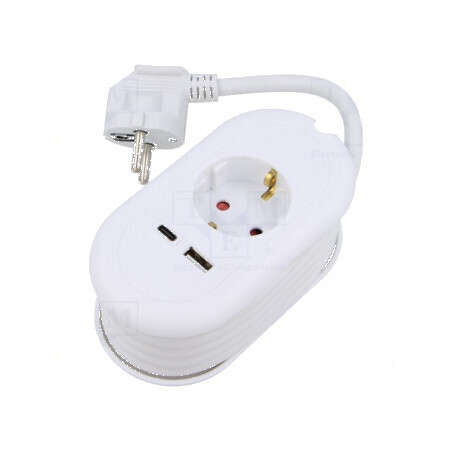 Prelungitor alimentare 3 prize PVC alb 1,5m 16A | Electronic-mag.ro | Componente Electronice