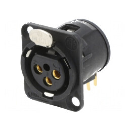 Conector XLR soclu mamă 3 pini unghi 90° cu buton THT 6A | Electronic-mag.ro | Componente Electronice