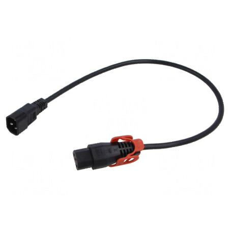 Cablu IEC C13 mamă - IEC C14 tată 0,5m cu blocare IEC LOCK | Electronic-mag.ro | Componente Electronice