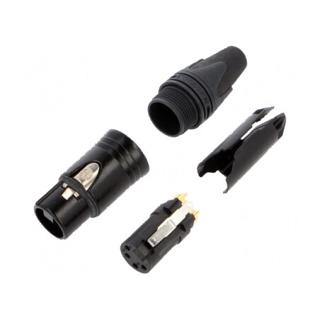 Conector XLR mufă mamă PIN 4 drept pe cablu lipire 10A 16AWG | Electronic-mag.ro | Componente Electronice