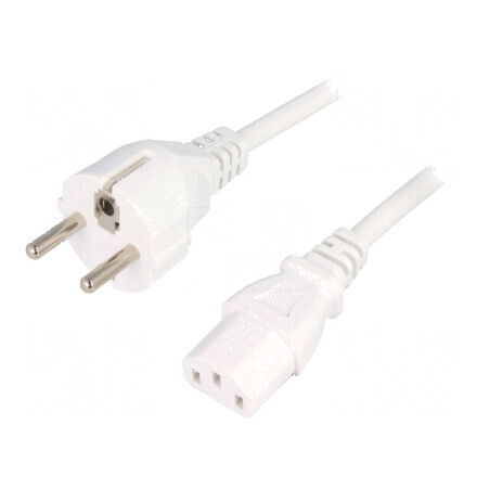 Cablu 3x1mm2 CEE 7/7 cu mufă IEC C13 mamă PVC 5m alb 16A | Electronic-mag.ro | Componente Electronice