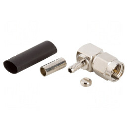 Conector SMA mufă tată unghi 90° 50Ω lipire crimpat PTFE | Electronic-mag.ro | Componente Electronice