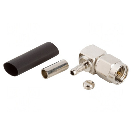 Conector SMA mufă tată unghi 90° 50Ω lipire crimpat PTFE | Electronic-mag.ro | Componente Electronice