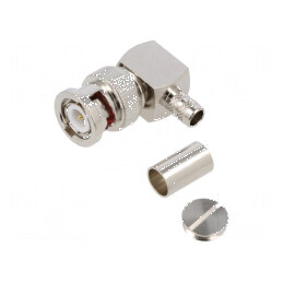 Conector BNC mufă tată 90° 50Ω lipire, crimpat POM | Electronic-mag.ro | Componente Electronice
