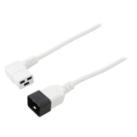 Cablu 3x1,5mm2 IEC C19 mamă unghi, IEC C20 tată, 3m alb | Electronic-mag.ro | Componente Electronice
