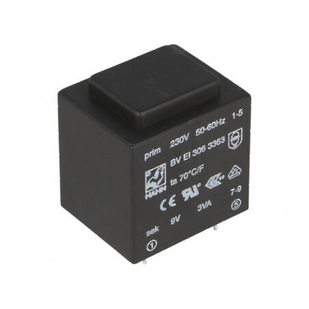 Transformator încapsulat 3VA 230VAC 9V 333mA pentru PCB BVEI | Electronic-mag.ro | Componente Electronice