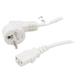 Cablu CEE 7/7 unghi, ştecăr IEC C13 mamă PVC 3m alb | Electronic-mag.ro | Componente Electronice