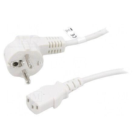 Cablu CEE 7/7 unghi, ştecăr IEC C13 mamă PVC 3m alb | Electronic-mag.ro | Componente Electronice