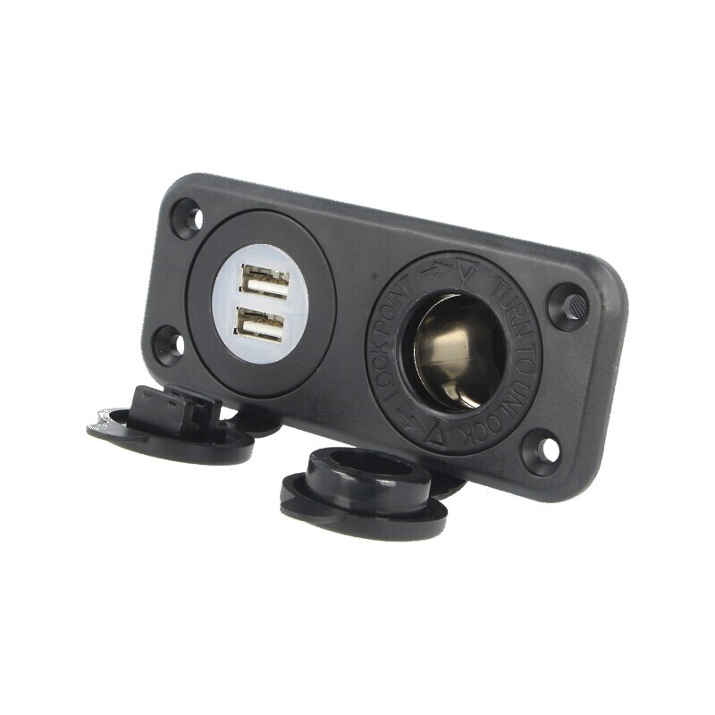 Soclu brichetă auto USB A x2, negru | Electronic-mag.ro | Componente Electronice