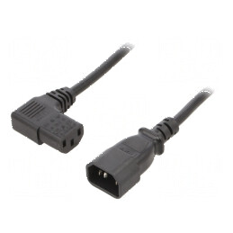 Cablu 3x1mm2 C13 mamă 90° la C14 tată, PVC 5m, negru, 10A | Electronic-mag.ro | Componente Electronice