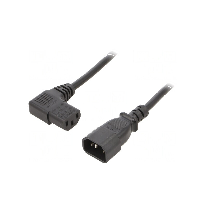 Cablu 3x1mm2 C13 mamă 90° la C14 tată, PVC 5m, negru, 10A | Electronic-mag.ro | Componente Electronice