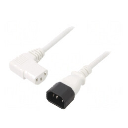 Cablu IEC C13 mamă 90° - IEC C14 tată, 5m, 10A, alb, 3x1mm² | Electronic-mag.ro | Componente Electronice