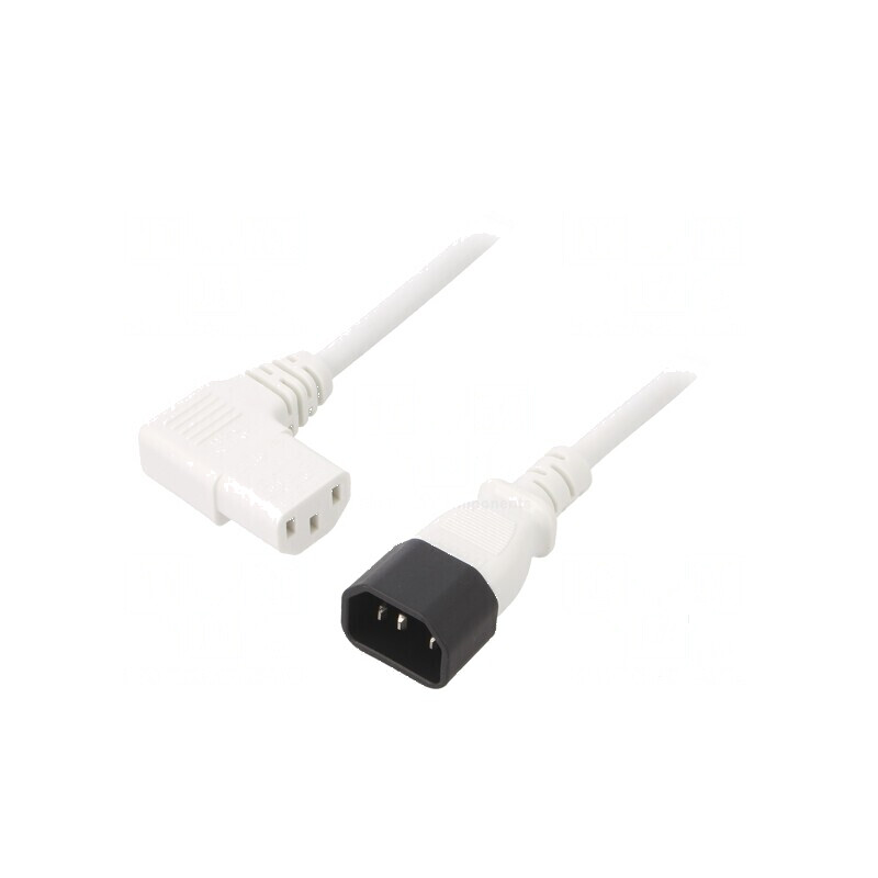 Cablu IEC C13 mamă 90° - IEC C14 tată, 5m, 10A, alb, 3x1mm² | Electronic-mag.ro | Componente Electronice Cablu IEC C13 mamă 90° - IEC C14 tată, 5m, 10A, alb, 3x1mm² | Electronic-mag.ro | Componente Electronice