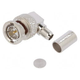 Conector BNC mufă tată unghi 90° 75Ω lipire crimpat PTFE | Electronic-mag.ro | Componente Electronice