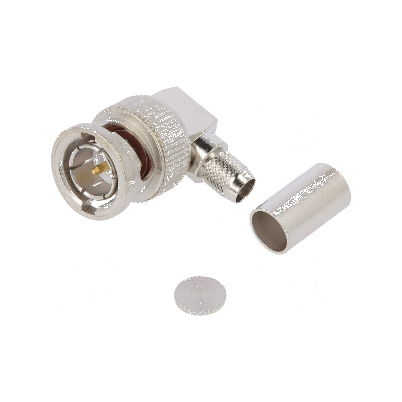 Conector BNC mufă tată unghi 90° 75Ω lipire crimpat PTFE | Electronic-mag.ro | Componente Electronice