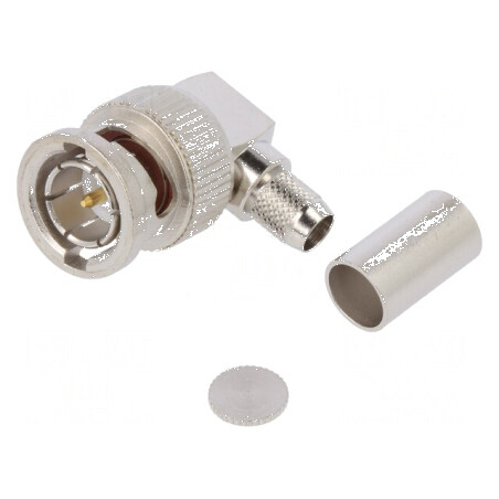 Conector BNC mufă tată unghi 90° 75Ω lipire crimpat PTFE | Electronic-mag.ro | Componente Electronice