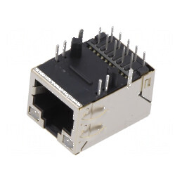Conector RJ45 soclu ecranat cu diodă LED THT în unghi, PIN 8 | Electronic-mag.ro | Componente Electronice