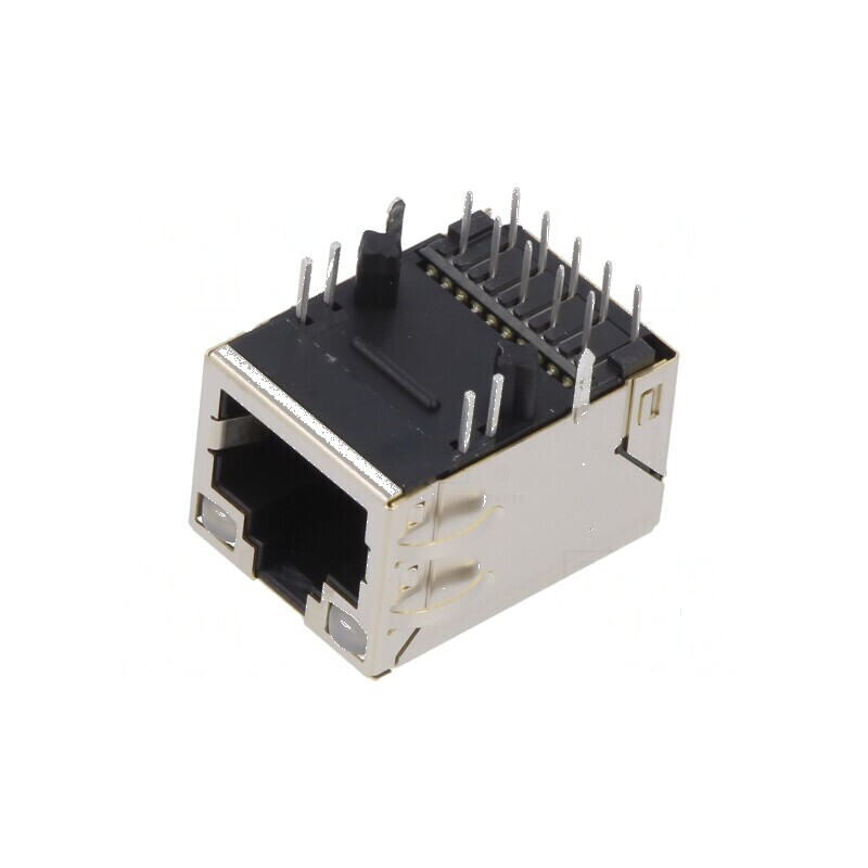 Conector RJ45 soclu ecranat cu diodă LED THT în unghi, PIN 8 | Electronic-mag.ro | Componente Electronice