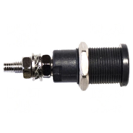Conector banană 4mm soclu 45A 600V 1kV negru nichelat 39mm | Electronic-mag.ro | Componente Electronice