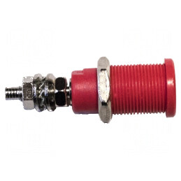 Conector banană 4mm soclu 45A 600V roşu nichelat 39mm | Electronic-mag.ro | Componente Electronice