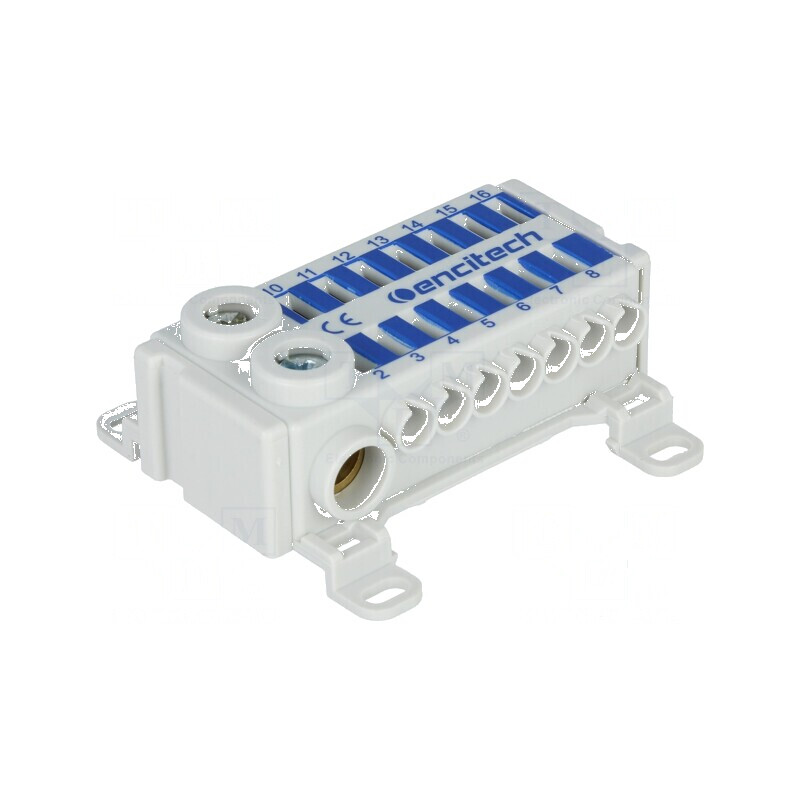 Bloc de distribuție cu 16 borne, albastru, pentru term. îmbinare | Electronic-mag.ro | Componente Electronice